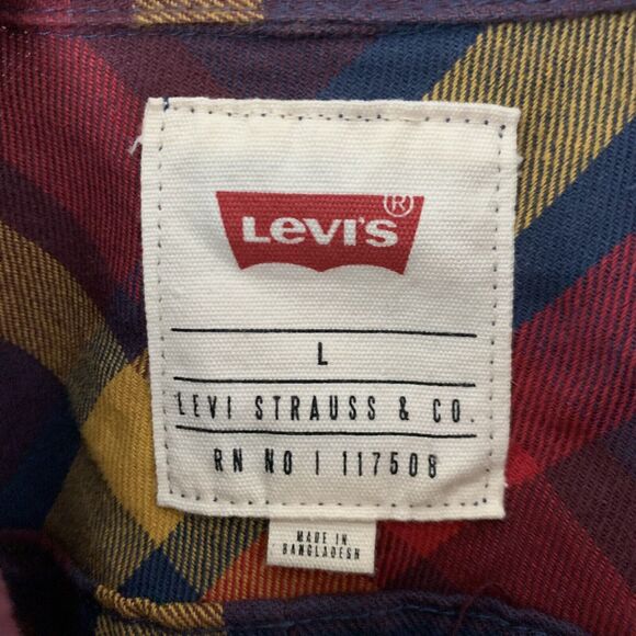 Levi's Shirt Mens Large Button-Down Flannel Cotton Multicolor Plaid Standard Fit - Picture 2 of 6